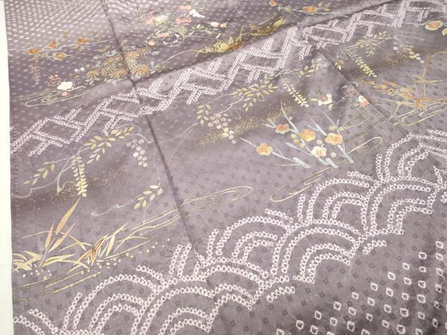 平和屋着物●訪問着　絞り　刺繍　流水花車文　暈し染め　金銀彩　正絹　逸品　CABG4639gh