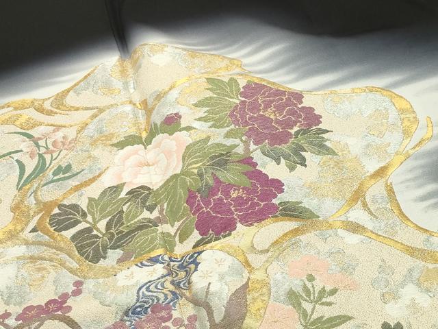平和屋着物●豪華黒留袖　作家物　寿光織　花唐草文　暈し染め　金銀糸　京都きもの友禅扱い　正絹　逸品　未使用　CABG4644gh