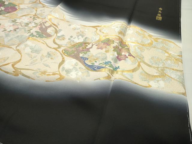 平和屋着物●豪華黒留袖　作家物　寿光織　花唐草文　暈し染め　金銀糸　京都きもの友禅扱い　正絹　逸品　未使用　CABG4644gh