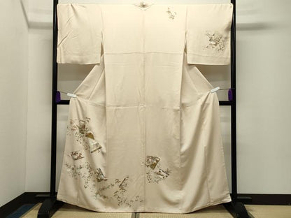 平和屋着物●訪問着　駒刺繍　冊子花文　金彩　正絹　逸品　CABG4645gh