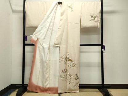 平和屋着物●訪問着　駒刺繍　冊子花文　金彩　正絹　逸品　CABG4645gh