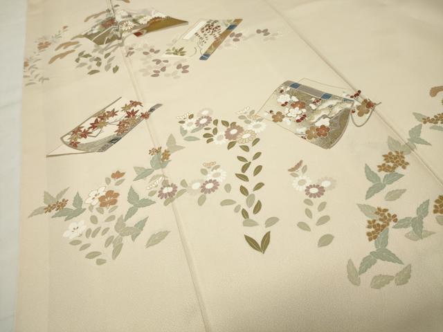 平和屋着物●訪問着　駒刺繍　冊子花文　金彩　正絹　逸品　CABG4645gh