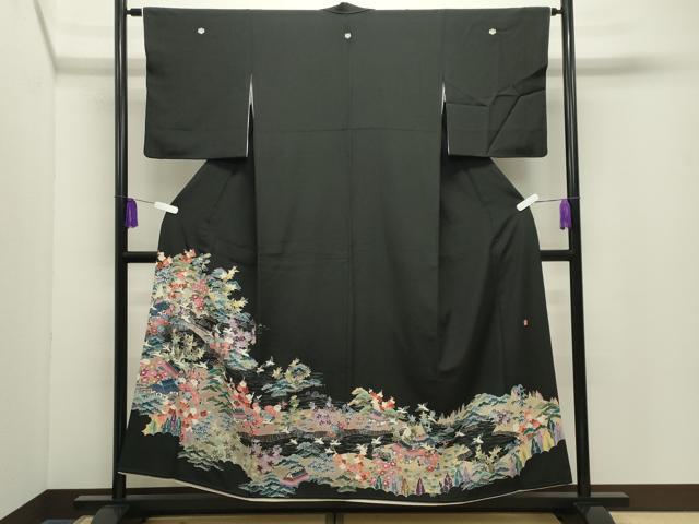 平和屋着物●豪華黒留袖　友禅　作家物　風景飛鳥松竹梅文　正絹　逸品　CABG4646gh