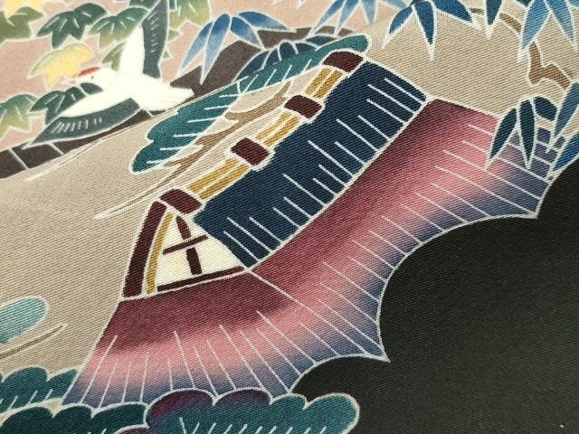 平和屋着物●豪華黒留袖　友禅　作家物　風景飛鳥松竹梅文　正絹　逸品　CABG4646gh