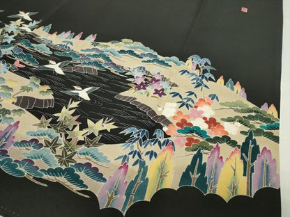 平和屋着物●豪華黒留袖　友禅　作家物　風景飛鳥松竹梅文　正絹　逸品　CABG4646gh
