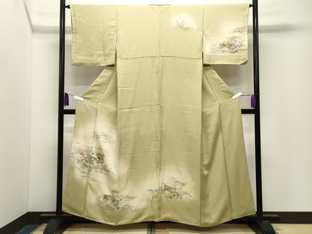 平和屋着物●訪問着　駒刺繍　屏風花文　暈し染め　金彩　やまと誂製　正絹　逸品　CABG4650gh