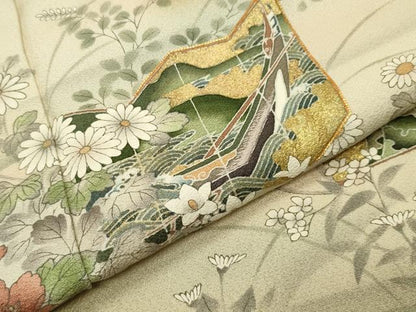 平和屋着物●訪問着　駒刺繍　屏風花文　暈し染め　金彩　やまと誂製　正絹　逸品　CABG4650gh