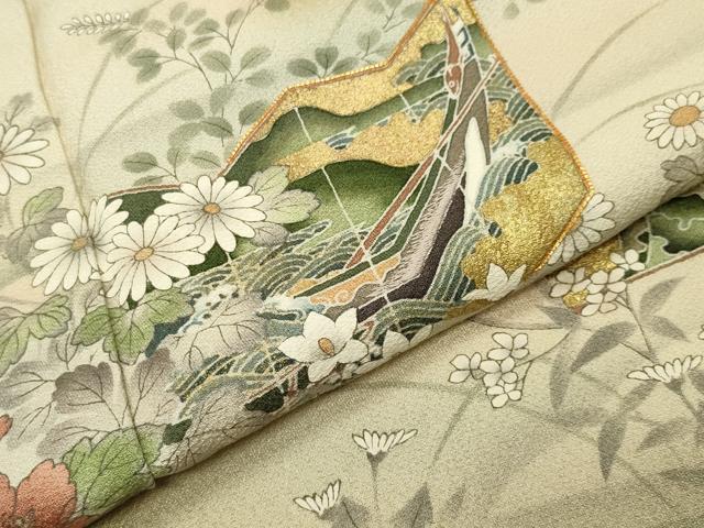 平和屋着物●訪問着　駒刺繍　屏風花文　暈し染め　金彩　やまと誂製　正絹　逸品　CABG4650gh