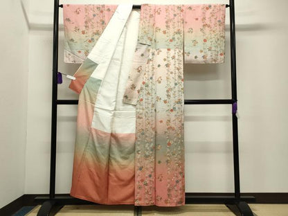 平和屋着物●訪問着　宝尽くし枝垂れ桜花蝶文　暈し染め　金彩　正絹　逸品　CABG4651gh