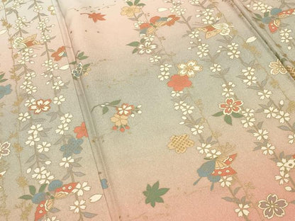 平和屋着物●訪問着　宝尽くし枝垂れ桜花蝶文　暈し染め　金彩　正絹　逸品　CABG4651gh