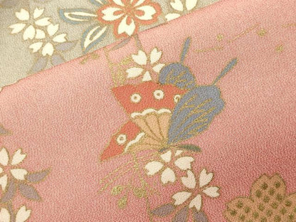 平和屋着物●訪問着　宝尽くし枝垂れ桜花蝶文　暈し染め　金彩　正絹　逸品　CABG4651gh