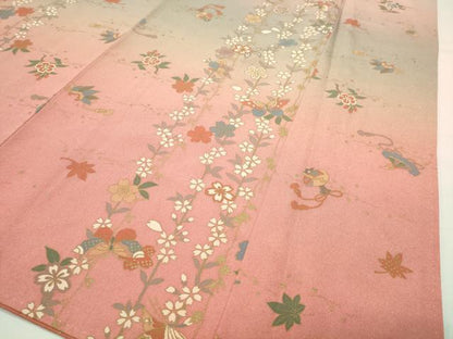 平和屋着物●訪問着　宝尽くし枝垂れ桜花蝶文　暈し染め　金彩　正絹　逸品　CABG4651gh