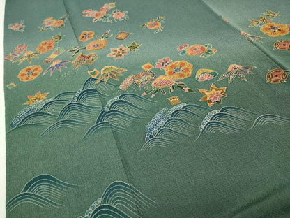 平和屋着物●訪問着　作家物　立波花文　暈し染め　鬼しぼ縮緬　正絹　逸品　CABG4654gh