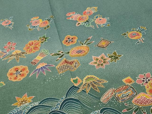 平和屋着物●訪問着　作家物　立波花文　暈し染め　鬼しぼ縮緬　正絹　逸品　CABG4654gh