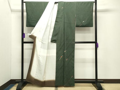 平和屋着物●訪問着　総絞り　駒刺繍　枝花文　金彩　正絹　逸品　CABG4655gh