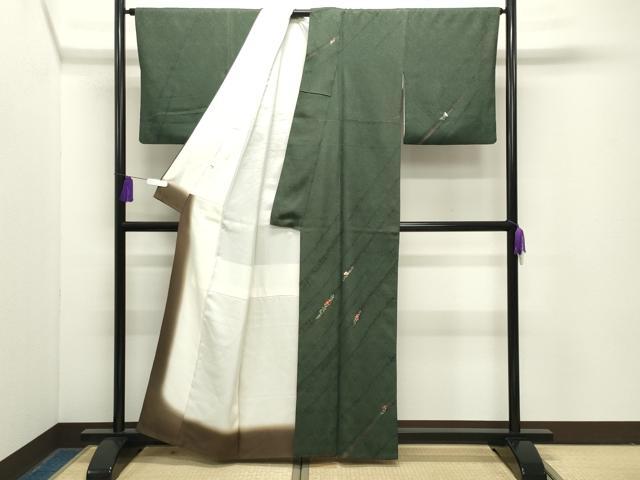 平和屋着物●訪問着　総絞り　駒刺繍　枝花文　金彩　正絹　逸品　CABG4655gh
