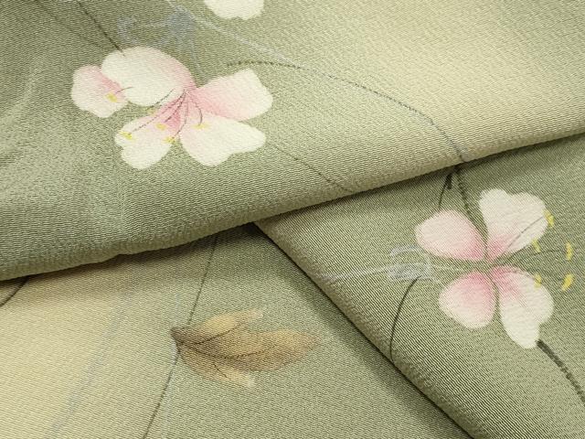 平和屋着物●上質な小紋　手描き　花唐草文　暈し染め　正絹　逸品　CABG4658gh