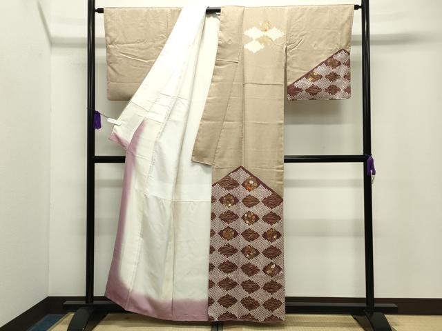 平和屋着物●訪問着　絞り　刺繍　菱花丸文　金彩　正絹　逸品　CABG4659gh