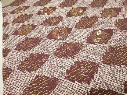 平和屋着物●訪問着　絞り　刺繍　菱花丸文　金彩　正絹　逸品　CABG4659gh
