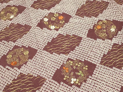 平和屋着物●訪問着　絞り　刺繍　菱花丸文　金彩　正絹　逸品　CABG4659gh