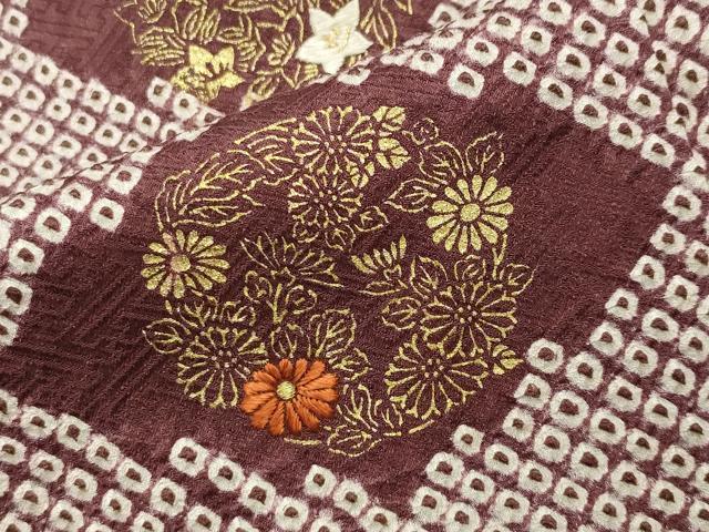 平和屋着物●訪問着　絞り　刺繍　菱花丸文　金彩　正絹　逸品　CABG4659gh