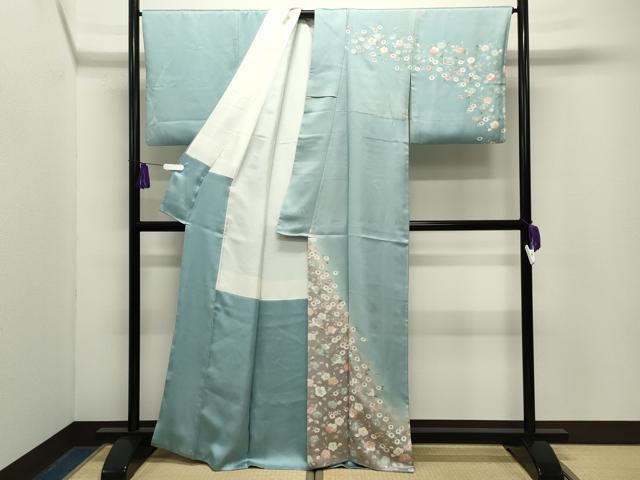 平和屋着物●訪問着　刺繍　椿花文　暈し染め　金彩　正絹　逸品　CABG4660gh