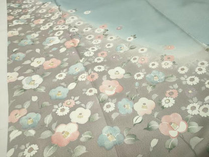 平和屋着物●訪問着　刺繍　椿花文　暈し染め　金彩　正絹　逸品　CABG4660gh