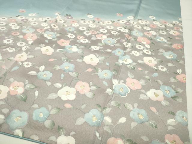 平和屋着物●訪問着　刺繍　椿花文　暈し染め　金彩　正絹　逸品　CABG4660gh