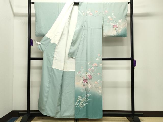 平和屋着物●訪問着　友禅　作家物　枝花文　暈し染め　正絹　逸品　CABG4661gh