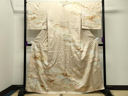 平和屋着物●訪問着　作家物　駒刺繍　雲重ね風景花文　金彩　正絹　逸品　CABG4663gh