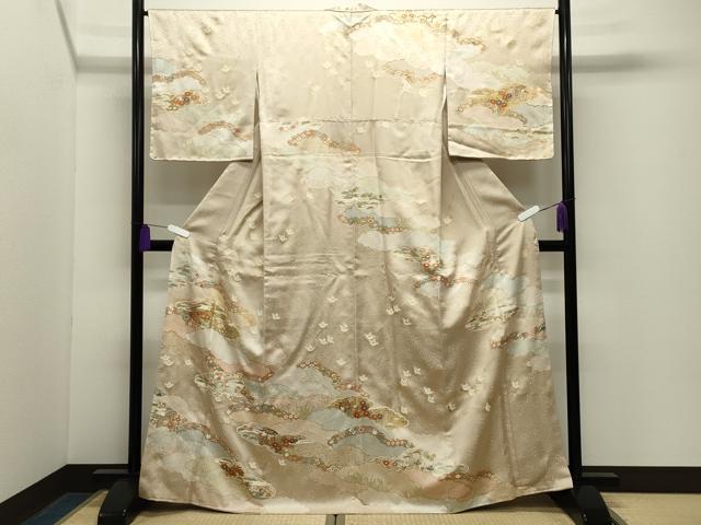 平和屋着物●訪問着　作家物　駒刺繍　雲重ね風景花文　金彩　正絹　逸品　CABG4663gh