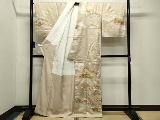 平和屋着物●訪問着　作家物　駒刺繍　雲重ね風景花文　金彩　正絹　逸品　CABG4663gh