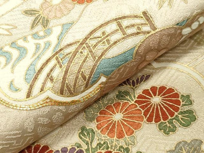 平和屋着物●訪問着　作家物　駒刺繍　雲重ね風景花文　金彩　正絹　逸品　CABG4663gh