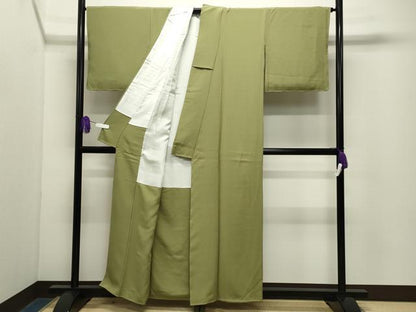平和屋着物●上質な色無地　抹茶色　正絹　逸品　未使用　CABG4676gh