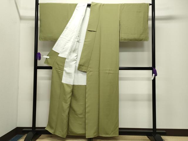 平和屋着物●上質な色無地　抹茶色　正絹　逸品　未使用　CABG4676gh