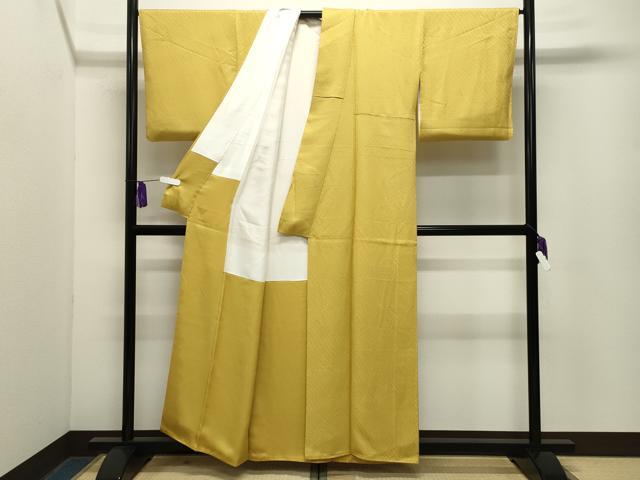 平和屋着物●上質な色無地　舞花地紋　黄支子色　正絹　逸品　CABG4678gh