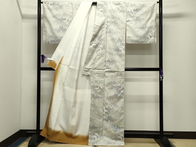 平和屋着物●本場大島紬　白大島　名匠たかし　9マルキ　飛鶴草木文　証紙付き　正絹　逸品　CABG4681gh