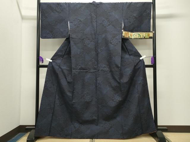 平和屋着物●結城紬　80亀甲　松皮菱花唐草文　証紙付き　正絹　逸品　CABG4682gh