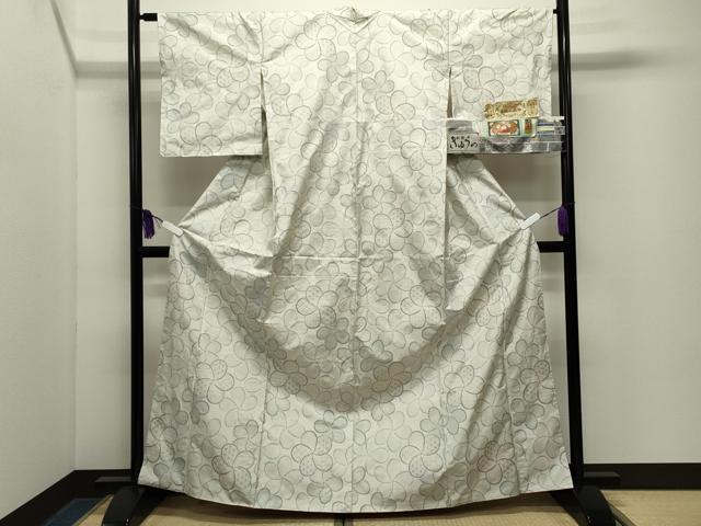 平和屋着物●本場大島紬　白大島　7マルキ　舞花文　久野織物謹製　証紙付き　正絹　逸品　未使用　CABG4687gh