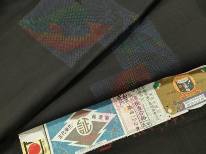 平和屋着物●本場大島紬　9マルキ　泥染め　地空き　色紙重ね草木文　川口織物謹製　証紙付き　正絹　逸品　未使用　CABG4690gh