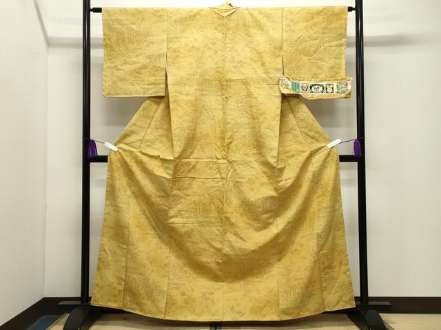 平和屋着物●結城紬　奥順　はたおり娘　80亀甲　御所車花文　やまと誂製　証紙付き　正絹　逸品　未使用　CABG4691gh