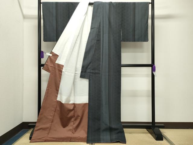 平和屋着物●塩沢絣　110亀甲　麻の葉間道　証紙付き　ロング丈　正絹　逸品　未使用　CABG4692gh