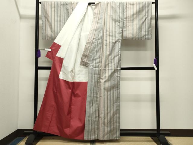平和屋着物●都喜ヱ門　本場大島紬　縞　金彩　藤絹織物謹製　反端付き　正絹　逸品　CABG4694gh