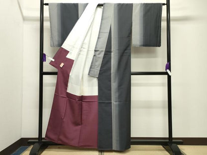 平和屋着物●伝統工芸士　馬渕登作　紬　越後楽布　夢工藝　間道　証紙付き　正絹　逸品　未使用　CABG4695gh