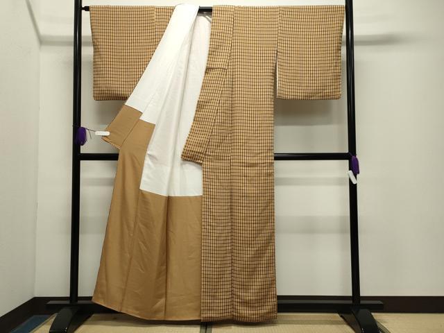 平和屋着物●上質なお召　吉野間道　正絹　逸品　CABG4696gh