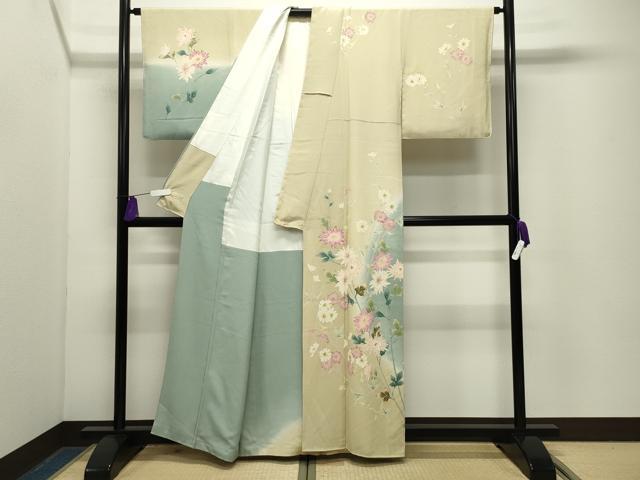 平和屋着物●本加賀友禅作家　西村央　訪問着　枝花文　暈し染め　正絹　逸品　CABG4707gh