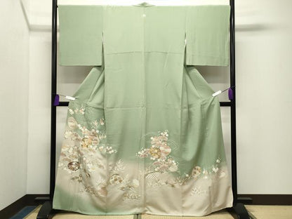 平和屋着物●豪華色留袖　駒刺繍　貝合わせ梅松文　暈し染め　金彩　正絹　逸品　CABG4711gh