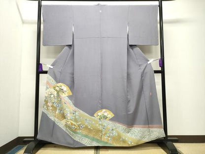 平和屋着物●十日町友禅作家　阿部佳雪　色留袖　地紙千鳥花文　暈し染め　金彩　正絹　逸品　CABG4712gh