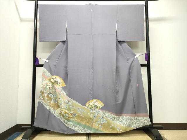 平和屋着物●十日町友禅作家　阿部佳雪　色留袖　地紙千鳥花文　暈し染め　金彩　正絹　逸品　CABG4712gh