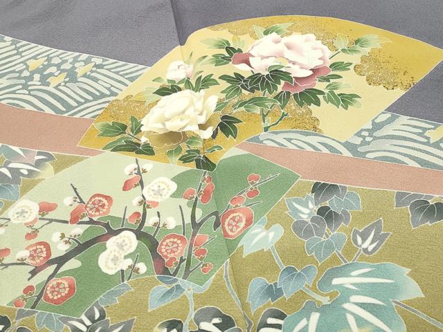 平和屋着物●十日町友禅作家　阿部佳雪　色留袖　地紙千鳥花文　暈し染め　金彩　正絹　逸品　CABG4712gh